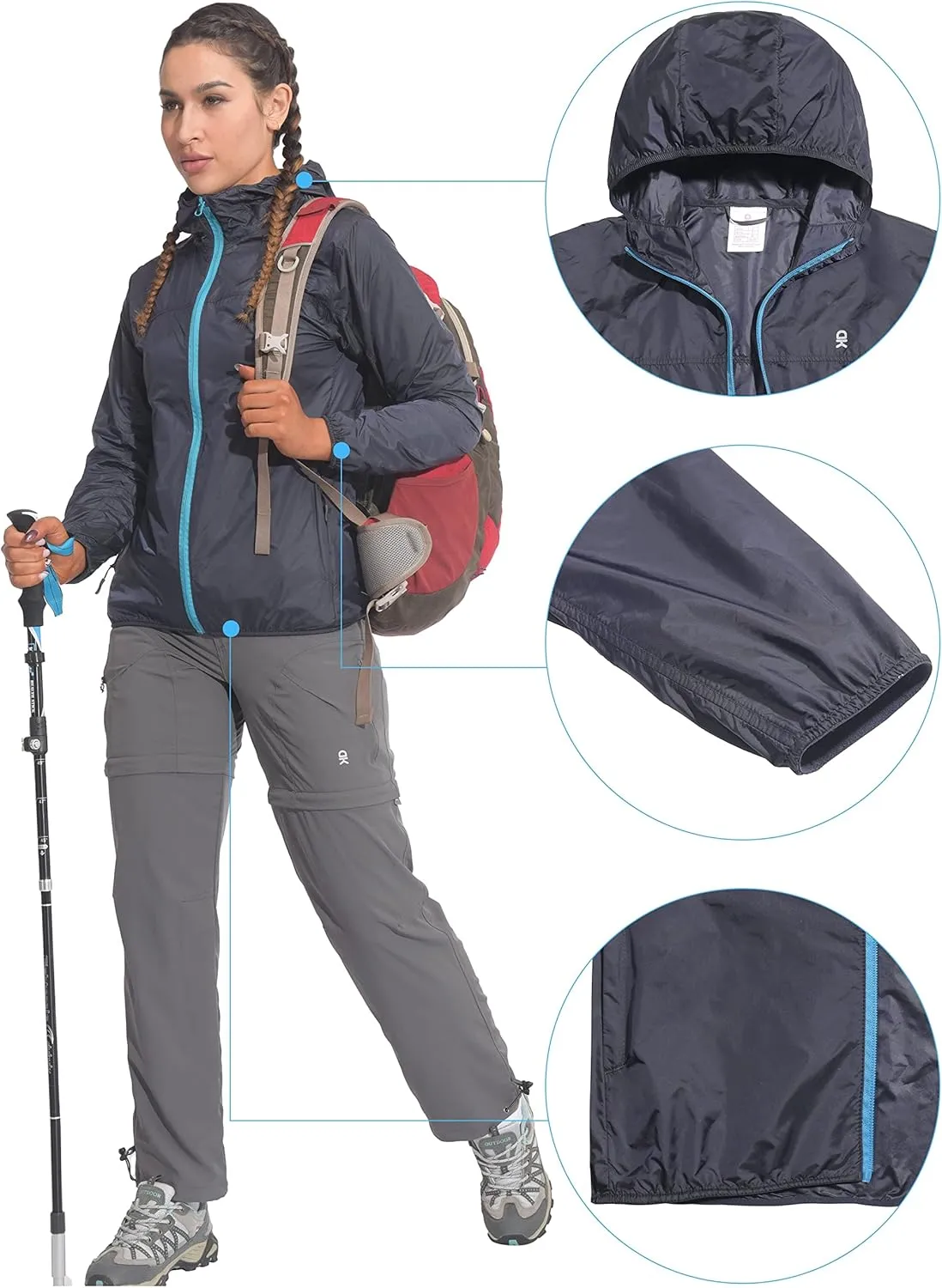 Little Donkey Andy Women's Packable Lightweight Running Jacket Water Resistant Hooded Windbreaker for Hiking Cycling Camping