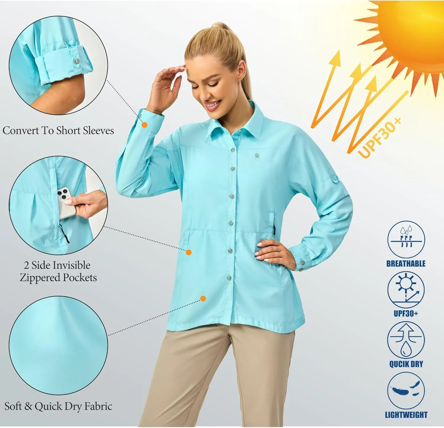 Little Donkey Andy Women's UV Sun Protection Safari Fishing Shirts, Long Sleeve Outdoor Shirt for Hiking Gardening