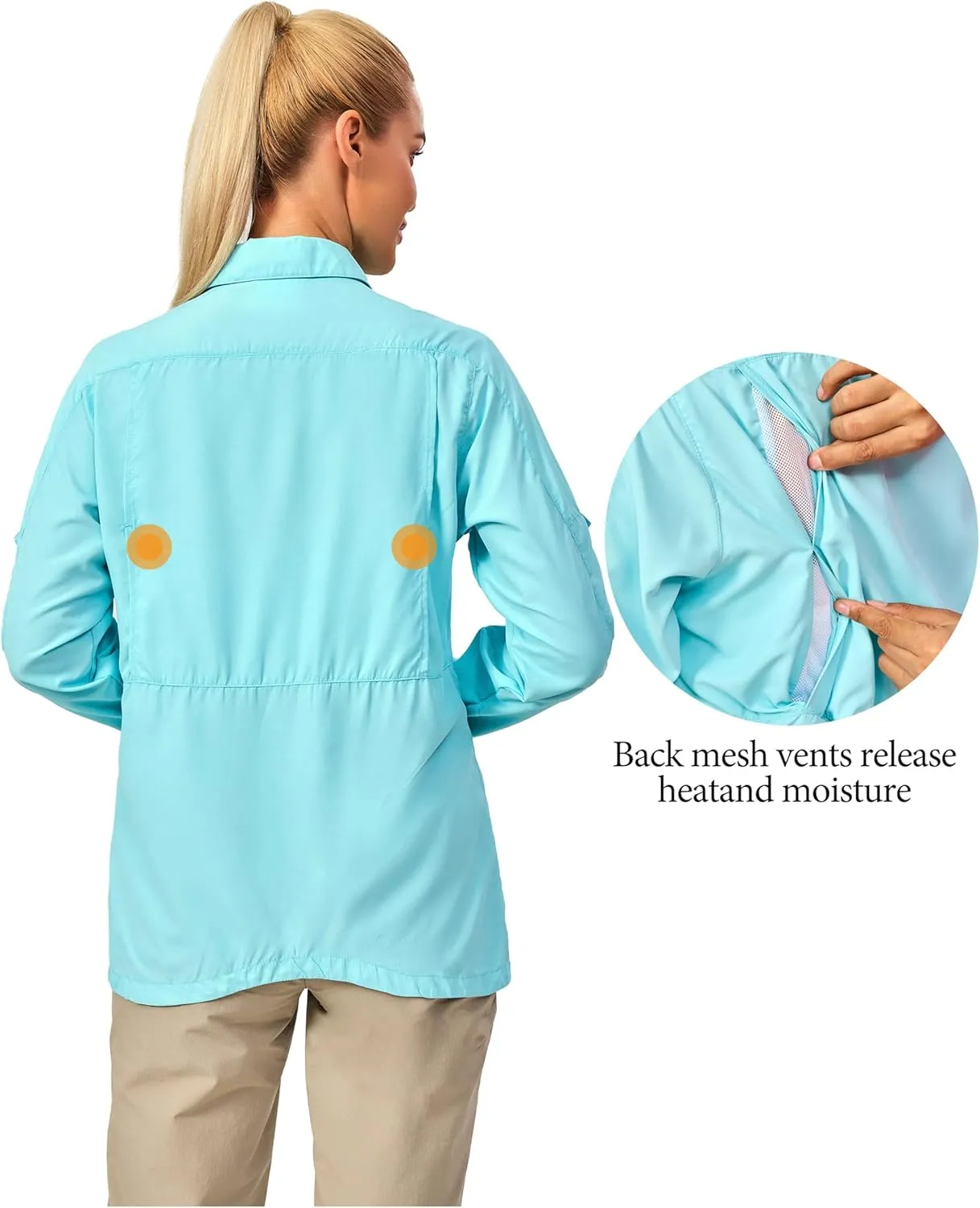Little Donkey Andy Women's UV Sun Protection Safari Fishing Shirts, Long Sleeve Outdoor Shirt for Hiking Gardening