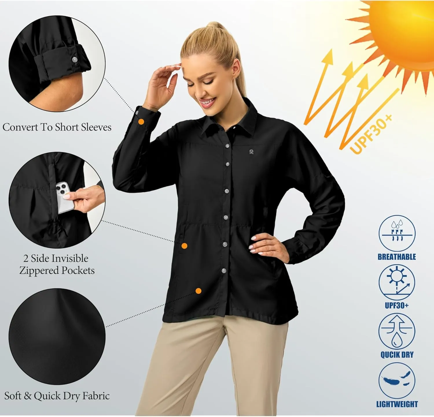 Little Donkey Andy Women's UV Sun Protection Safari Fishing Shirts, Long Sleeve Outdoor Shirt for Hiking Gardening