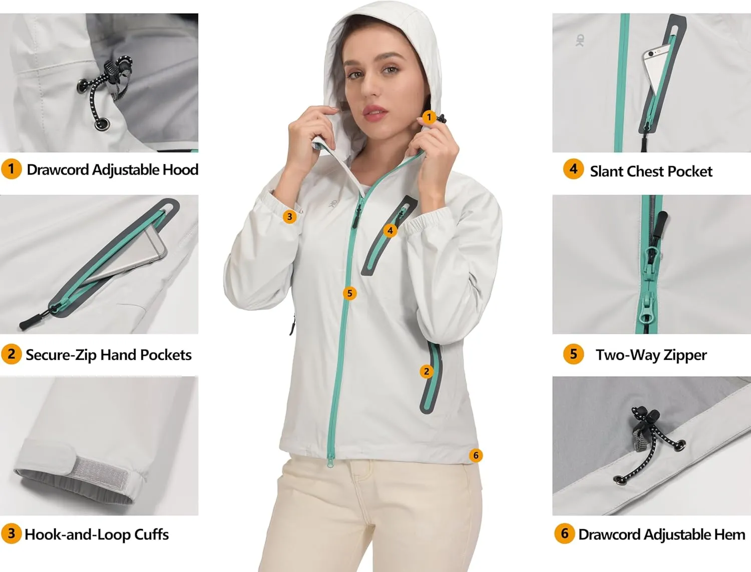 Little Donkey Andy Women’s Waterproof Rain Jacket Lightweight Outdoor Windbreaker Rain Coat Shell for Hiking, Travel