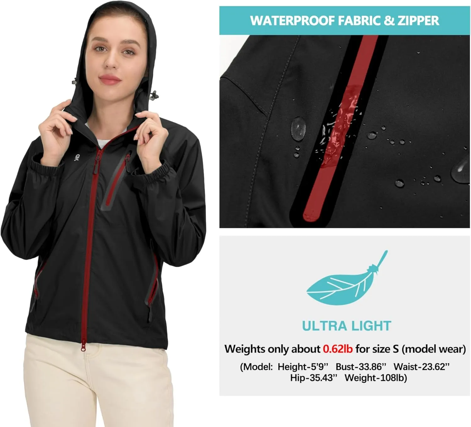 Little Donkey Andy Women’s Waterproof Rain Jacket Lightweight Outdoor Windbreaker Rain Coat Shell for Hiking, Travel