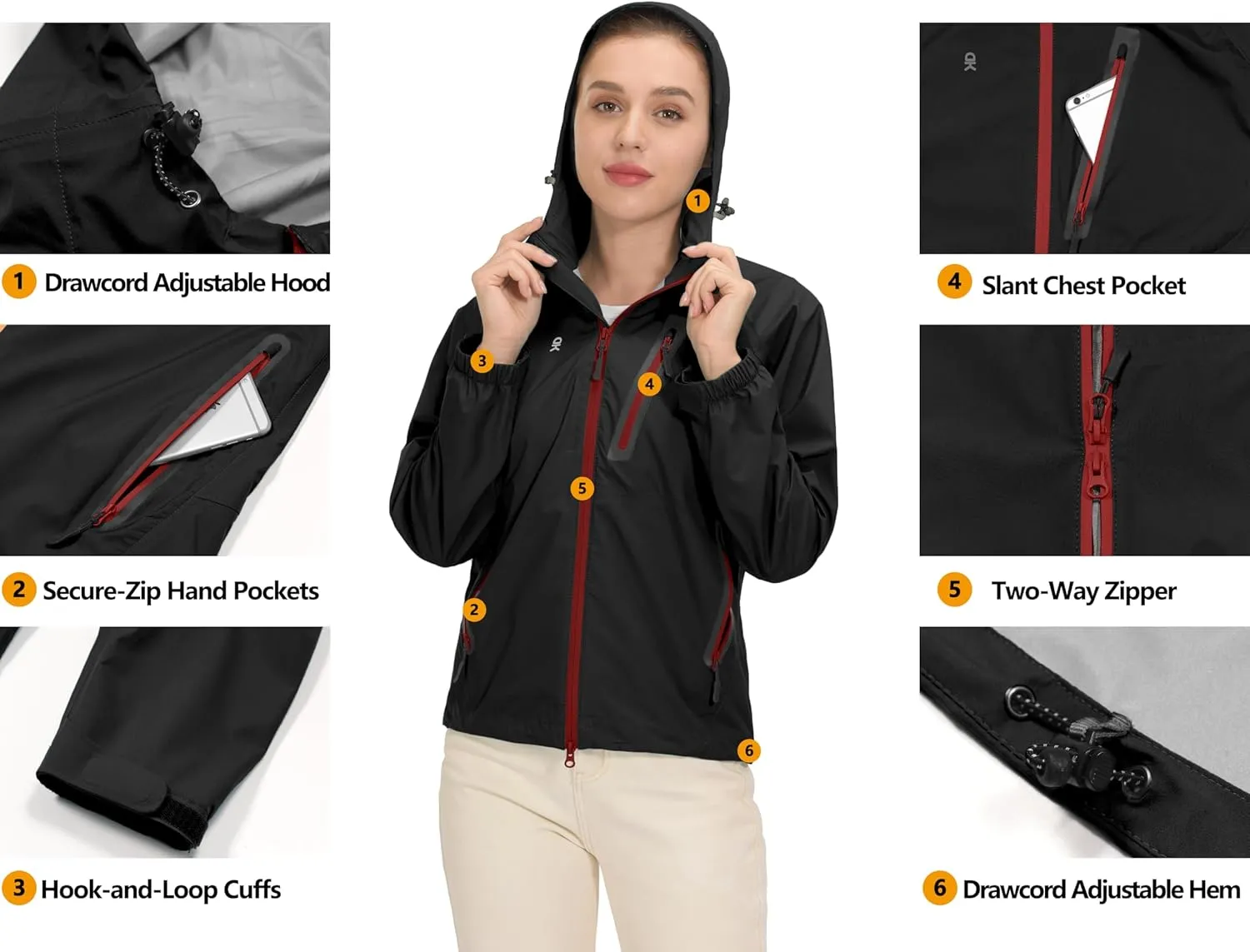 Little Donkey Andy Women’s Waterproof Rain Jacket Lightweight Outdoor Windbreaker Rain Coat Shell for Hiking, Travel