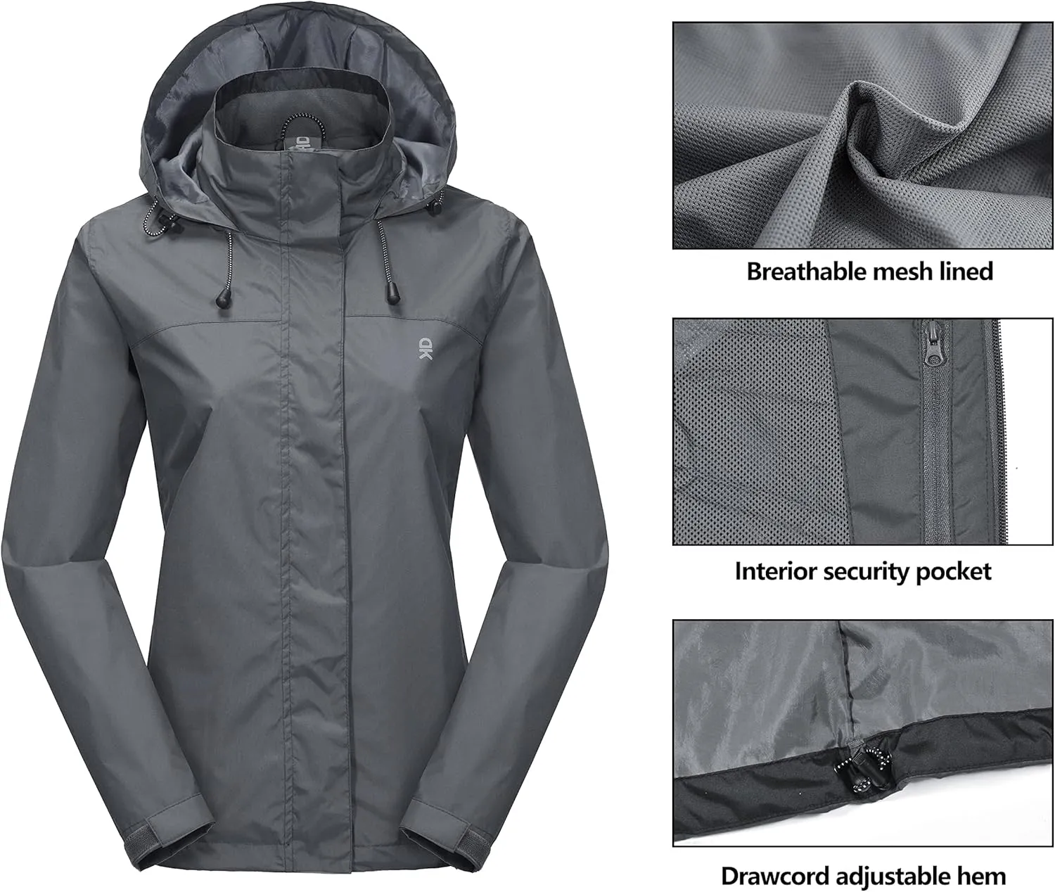 Little Donkey Andy Women’s Waterproof Rain Jacket Lightweight Outdoor Windbreaker Rain Coat Shell for Hiking, Travel
