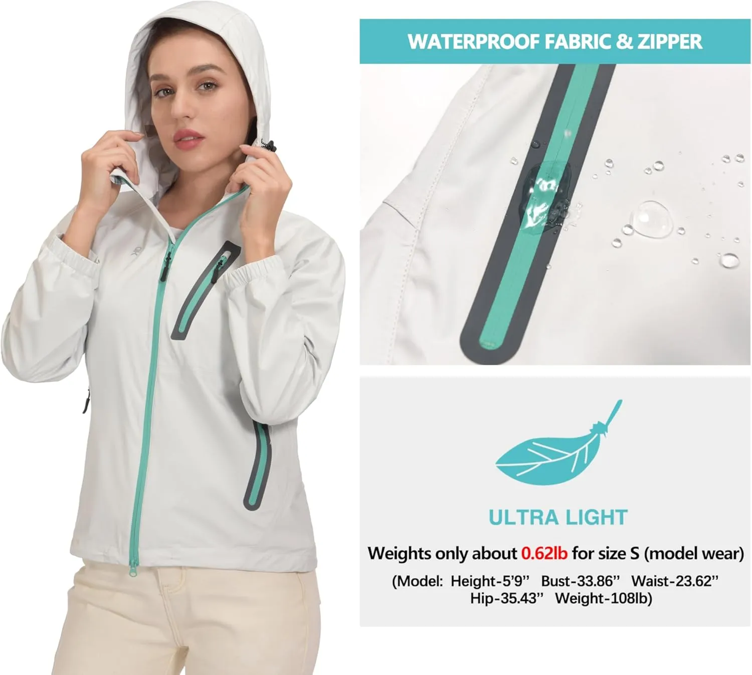 Little Donkey Andy Women’s Waterproof Rain Jacket Lightweight Outdoor Windbreaker Rain Coat Shell for Hiking, Travel