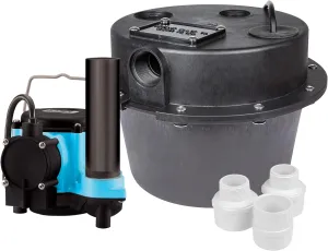Little Giant WRSC-6 115-Volt, 1/3 HP, 2760 GPH Compact Under Sink Drainosaur Automatic Sump Pump/Basin System with 10-Ft. Cord, Black/Blue, 506065