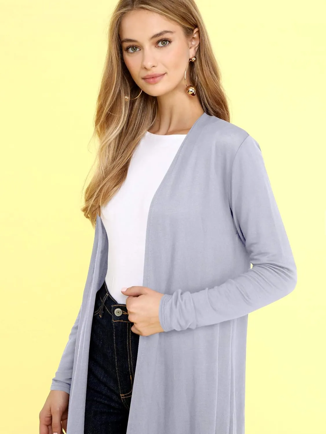 Lock and Love Women's Casual Long Open Front Drape Lightweight Duster High Low Hem Maxi Long Sleeve Cardigan