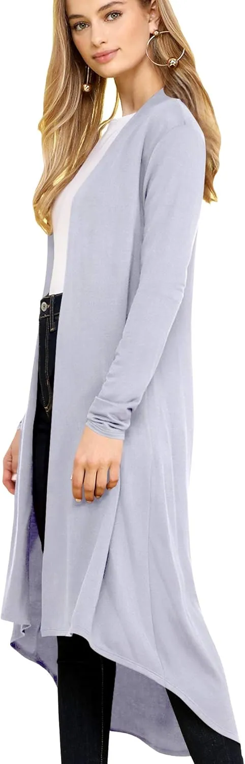 Lock and Love Women's Casual Long Open Front Drape Lightweight Duster High Low Hem Maxi Long Sleeve Cardigan
