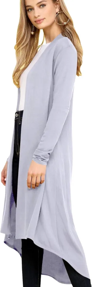Lock and Love Women's Casual Long Open Front Drape Lightweight Duster High Low Hem Maxi Long Sleeve Cardigan