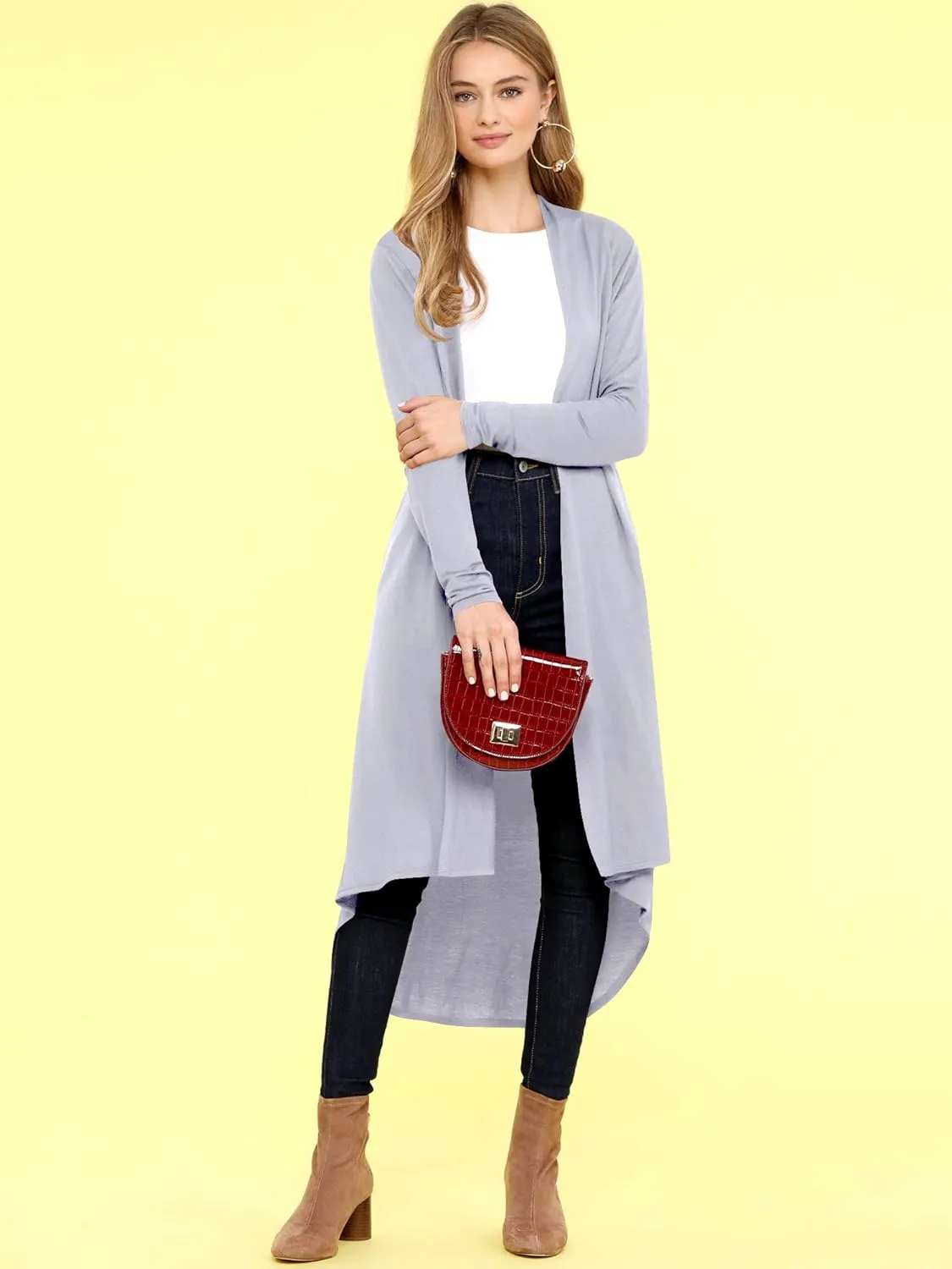 Lock and Love Women's Casual Long Open Front Drape Lightweight Duster High Low Hem Maxi Long Sleeve Cardigan