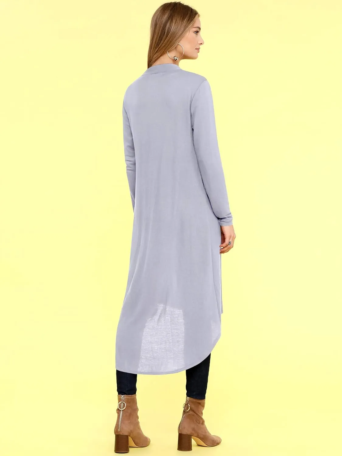 Lock and Love Women's Casual Long Open Front Drape Lightweight Duster High Low Hem Maxi Long Sleeve Cardigan