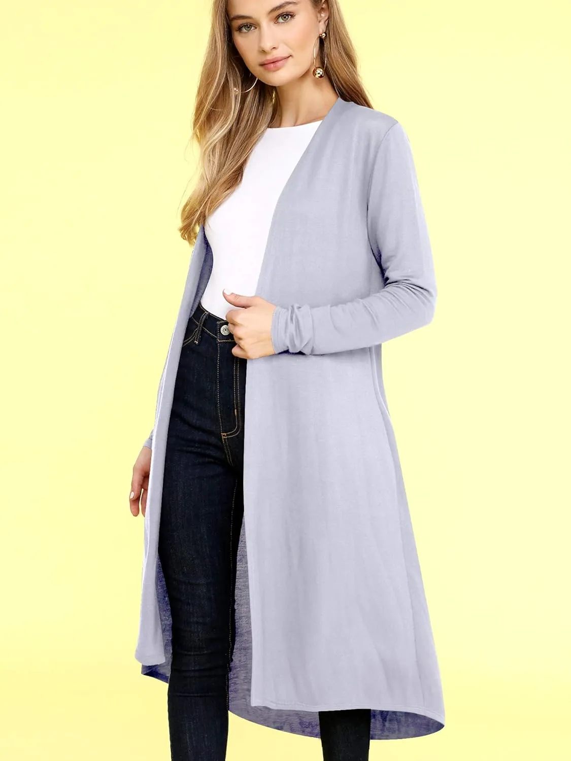 Lock and Love Women's Casual Long Open Front Drape Lightweight Duster High Low Hem Maxi Long Sleeve Cardigan
