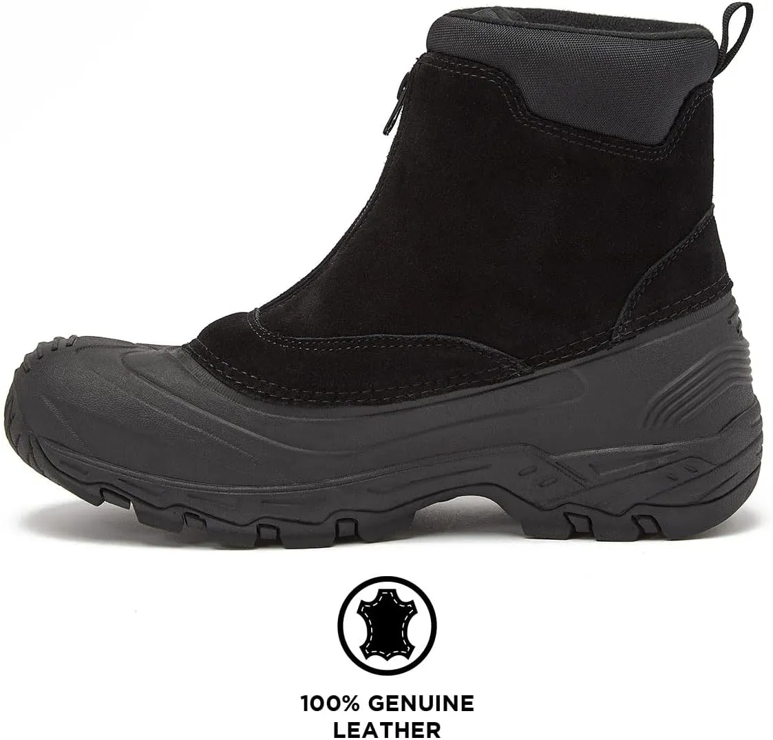 LONDON FOG Holborn Snow Boots for Men - Suede Leather Waterproof, Lined Insulated Zip Up Men’s Winter Snow Boots
