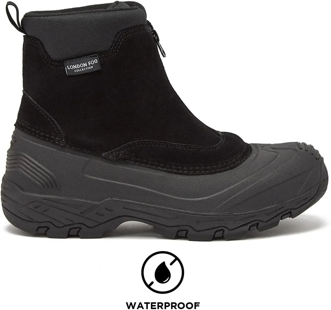 LONDON FOG Holborn Snow Boots for Men - Suede Leather Waterproof, Lined Insulated Zip Up Men’s Winter Snow Boots
