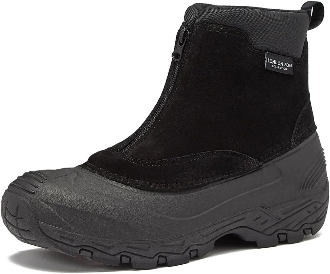 LONDON FOG Holborn Snow Boots for Men - Suede Leather Waterproof, Lined Insulated Zip Up Men’s Winter Snow Boots