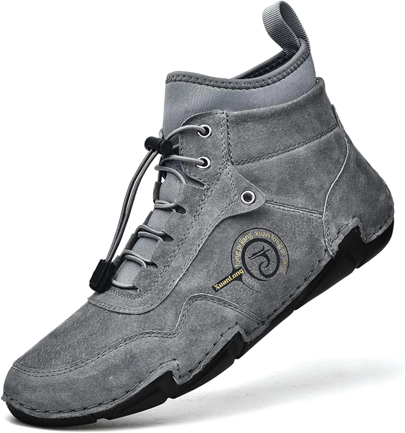 Lossarye Men's Handmade Suede Casual Chukka Boots Adjustable Waterproof Non-Slip Outdoor High Top Boots Slip-on Walking Driving Beck Shoes
