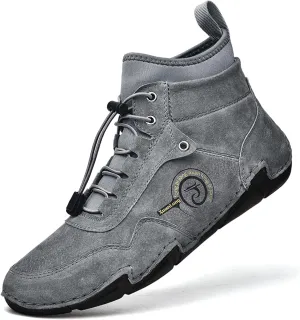 Lossarye Men's Handmade Suede Casual Chukka Boots Adjustable Waterproof Non-Slip Outdoor High Top Boots Slip-on Walking Driving Beck Shoes