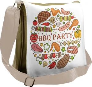 Lunarable BBQ Party Messenger Bag, Backyard Grill Party Meat, Unisex Cross-body