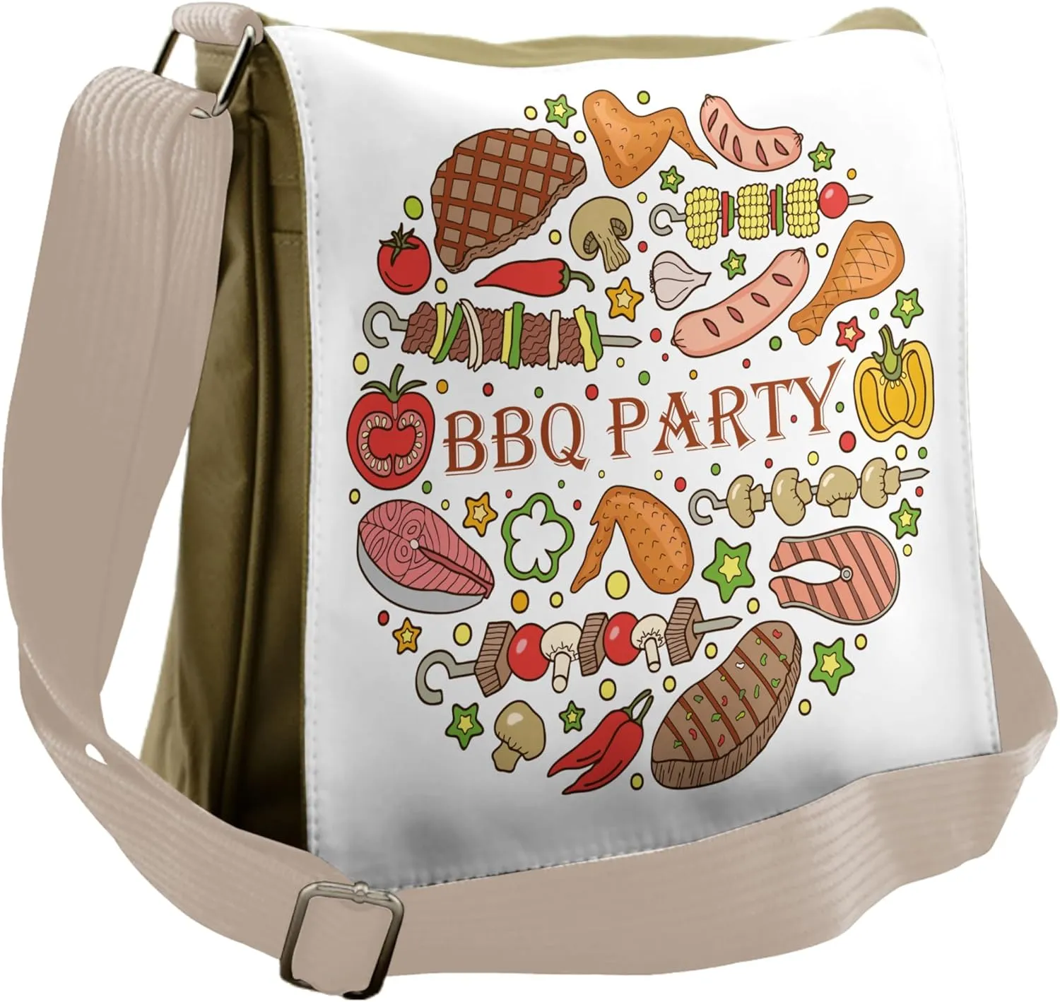 Lunarable BBQ Party Messenger Bag, Backyard Grill Party Meat, Unisex Cross-body