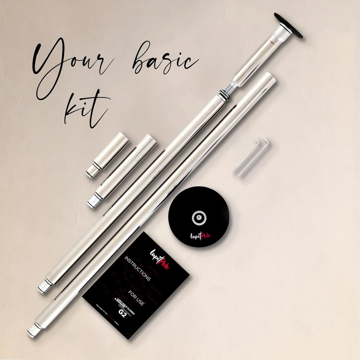 LUPIT POLE Classic G2 Standard Lock - Portable Dance Pole for Home - Spinning and Static Mode - Professional Pole Dancing Pole for Apartment, Club, Party, Pub - Easy Installation - No Drilling