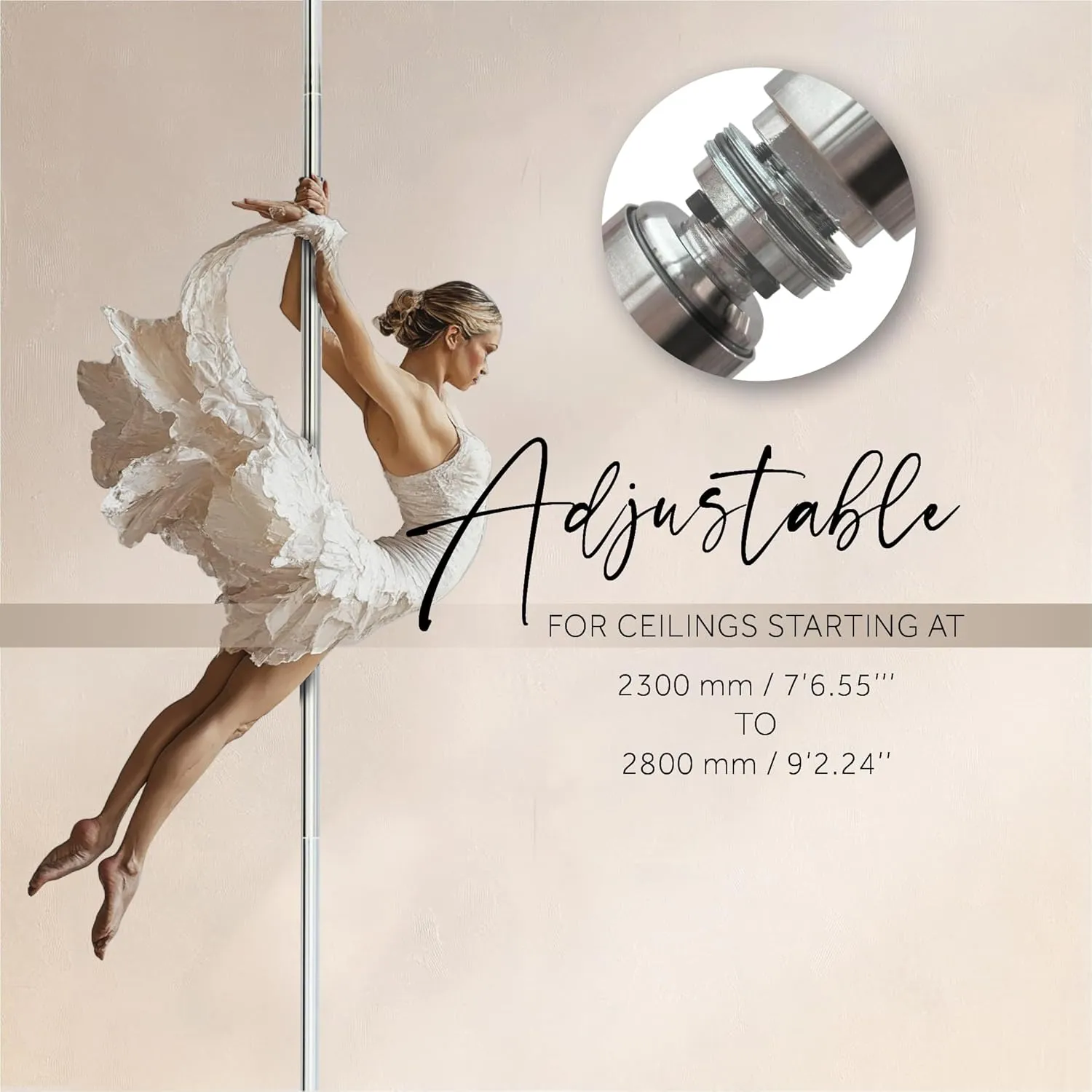LUPIT POLE Classic G2 Standard Lock - Portable Dance Pole for Home - Spinning and Static Mode - Professional Pole Dancing Pole for Apartment, Club, Party, Pub - Easy Installation - No Drilling