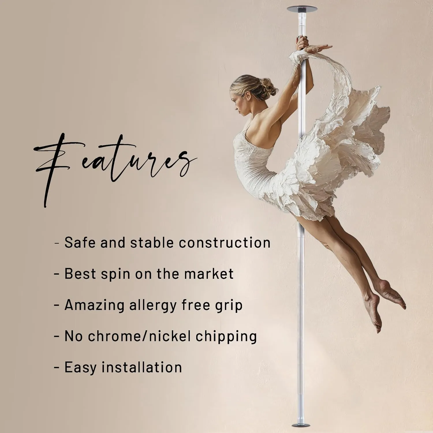 LUPIT POLE Classic G2 Standard Lock - Portable Dance Pole for Home - Spinning and Static Mode - Professional Pole Dancing Pole for Apartment, Club, Party, Pub - Easy Installation - No Drilling