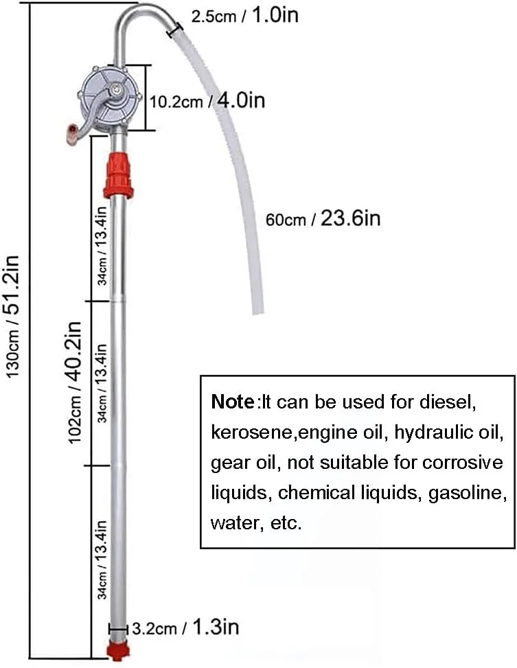 LYCARESUN 15 to 55 Gallon Drum Pump, Aluminum Barrel Pump Hand Liquid Transfer, Hand Siphon Barrel Pump, Hand Drum Pump for Diesel, Kerosene, Hydraulic Fluid