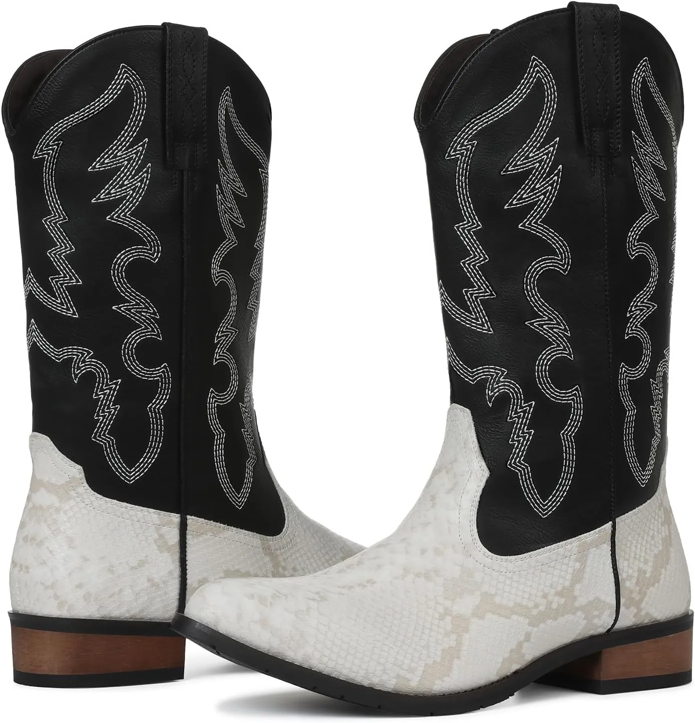 Lyrisiphy Cowboy Boots for Men Square Toe Embroideried Western Boots Traditional Country Boots Durable Work Boots