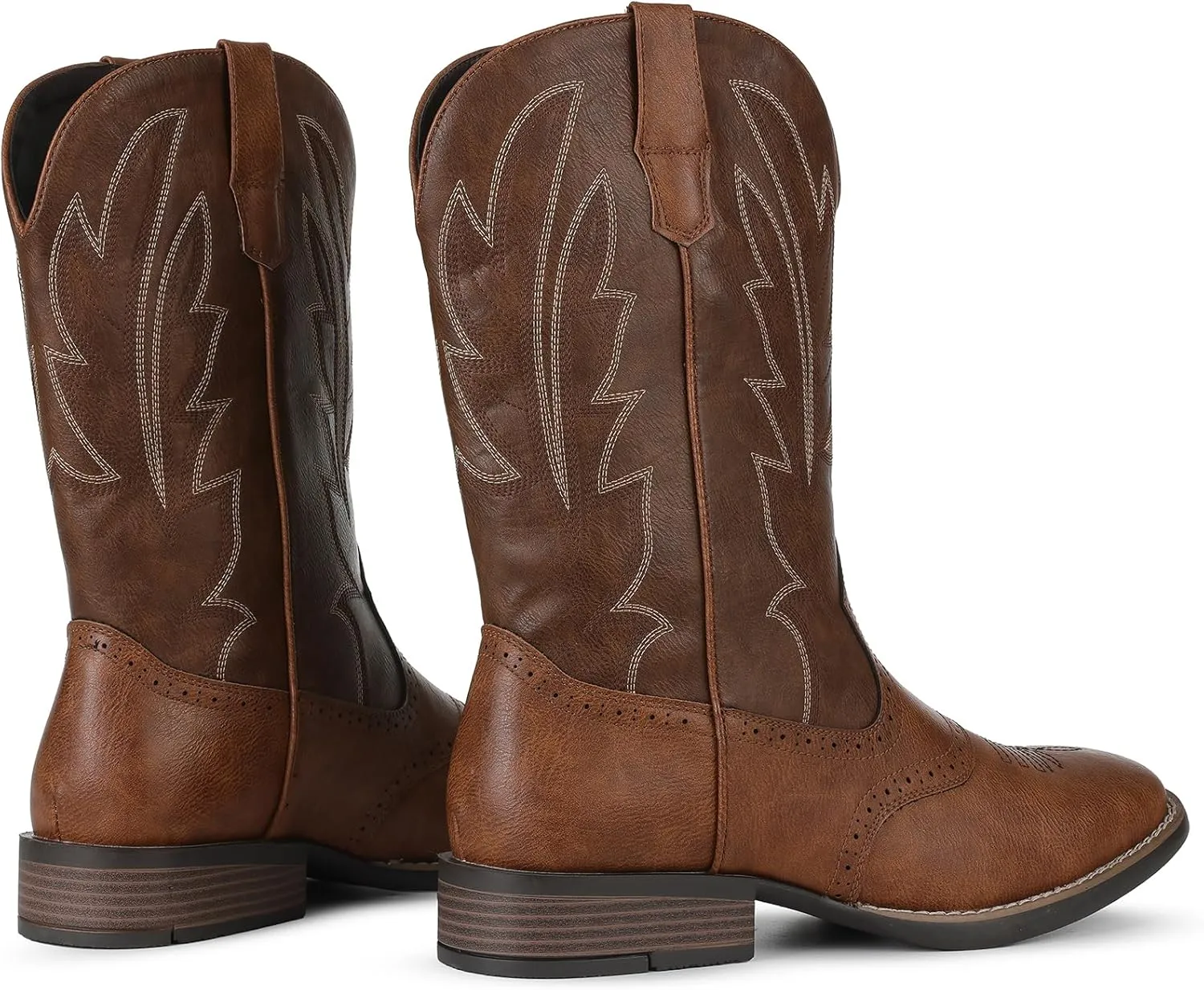 Lyrisiphy Cowboy Boots for Men Western Boots Durable Work Boots Square Toe Embroidered Traditional Country Boots Pull On Slip Resistant Boots