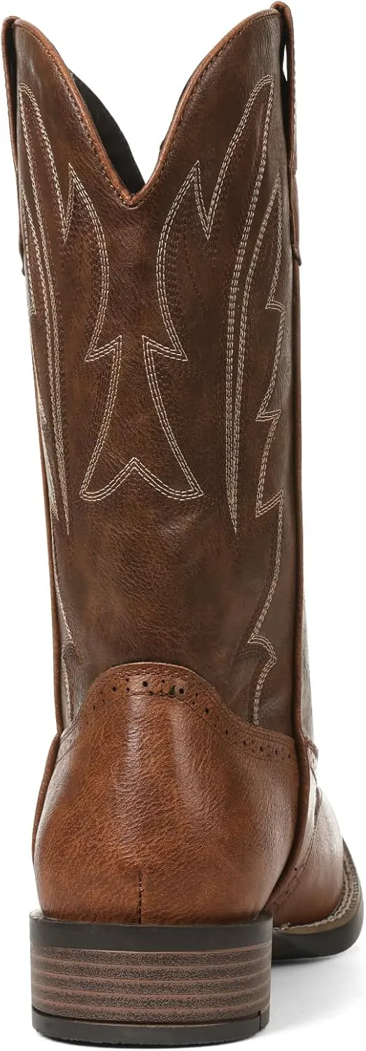 Lyrisiphy Cowboy Boots for Men Western Boots Durable Work Boots Square Toe Embroidered Traditional Country Boots Pull On Slip Resistant Boots
