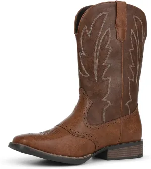 Lyrisiphy Cowboy Boots for Men Western Boots Durable Work Boots Square Toe Embroidered Traditional Country Boots Pull On Slip Resistant Boots