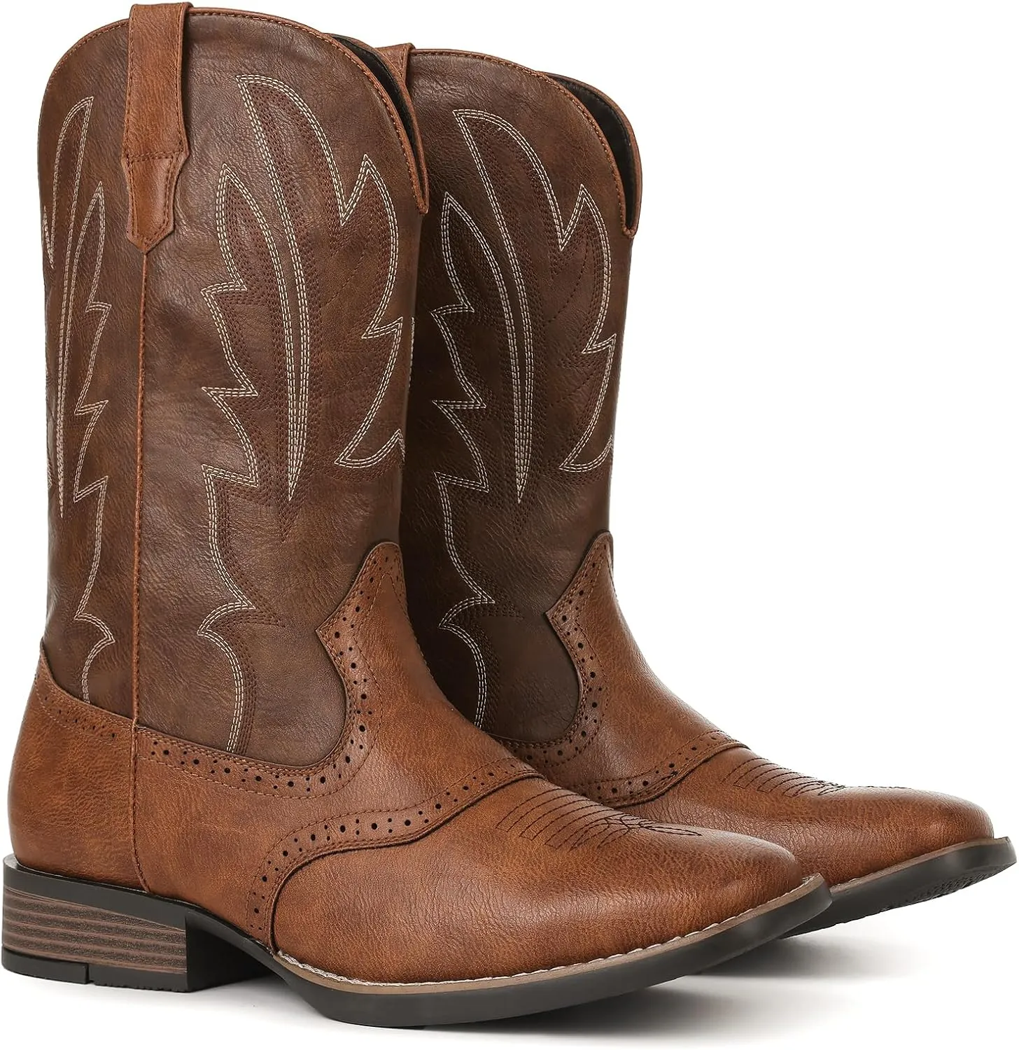 Lyrisiphy Cowboy Boots for Men Western Boots Durable Work Boots Square Toe Embroidered Traditional Country Boots Pull On Slip Resistant Boots