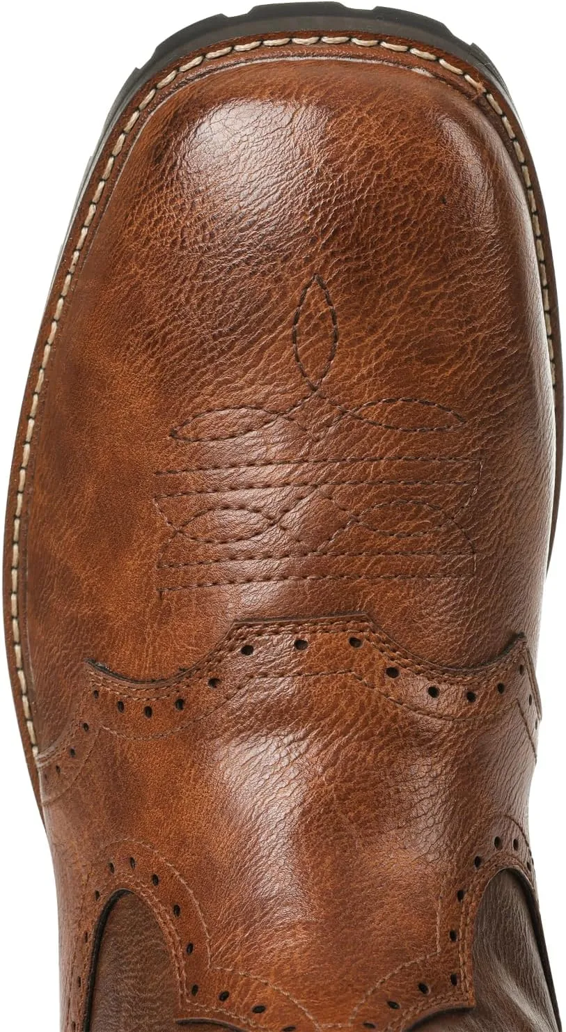 Lyrisiphy Cowboy Boots for Men Western Boots Durable Work Boots Square Toe Embroidered Traditional Country Boots Pull On Slip Resistant Boots