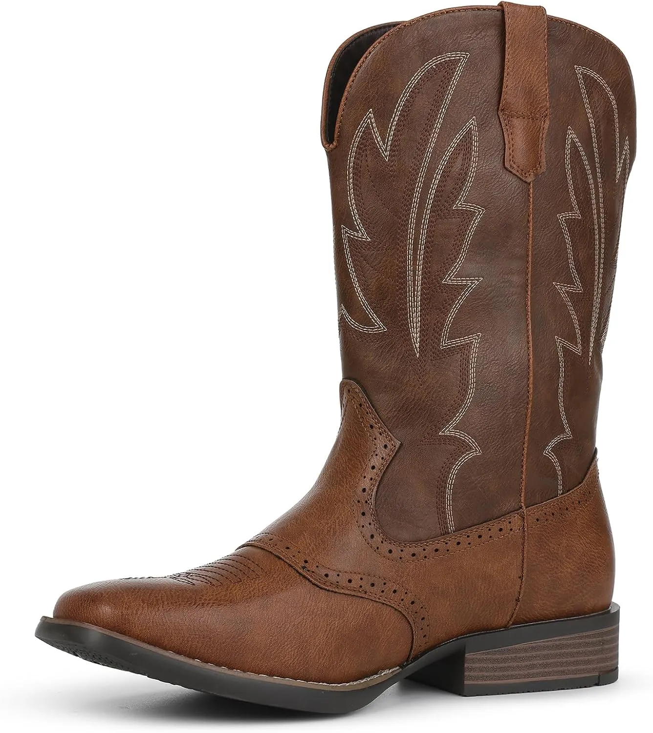 Lyrisiphy Cowboy Boots for Men Western Boots Durable Work Boots Square Toe Embroidered Traditional Country Boots Pull On Slip Resistant Boots