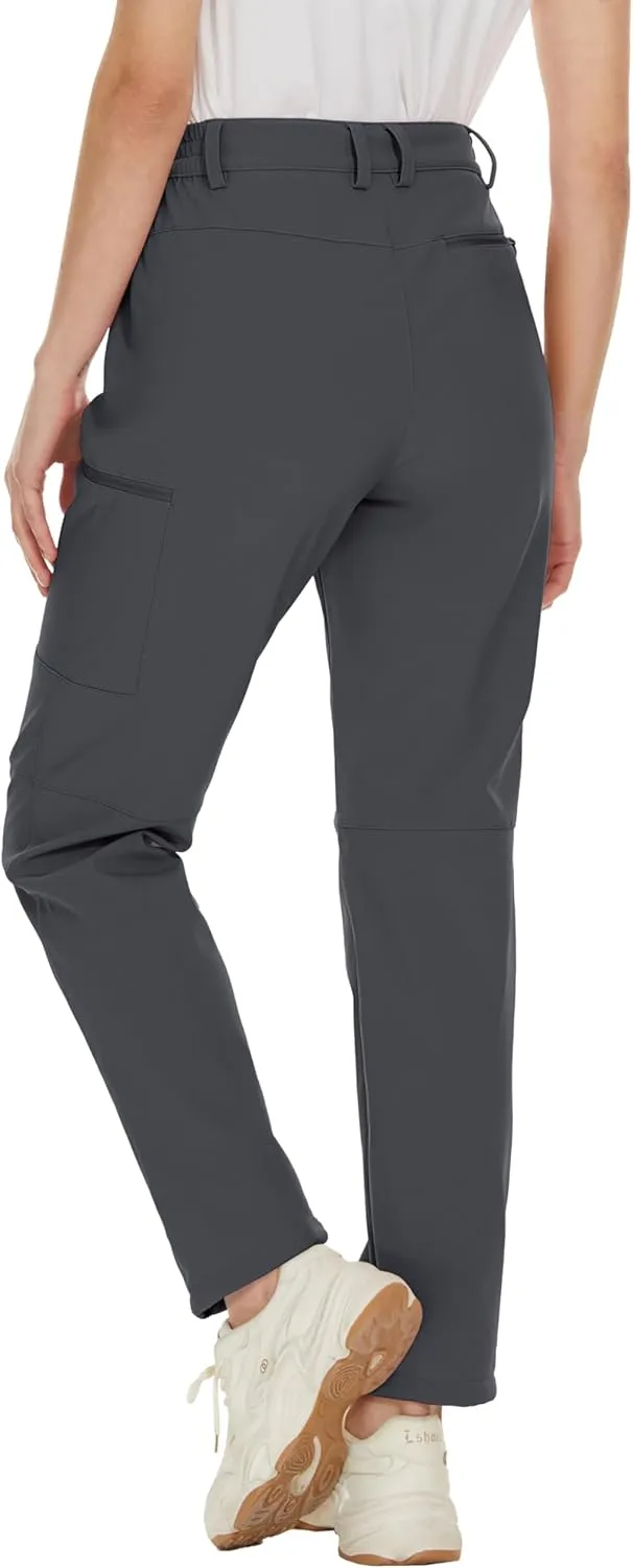 MAGCOMSEN Women's Fleece Lined Hiking Pants Waterproof Insulated Outdoor Snow Ski Pants Warm Winter Softshell Pants