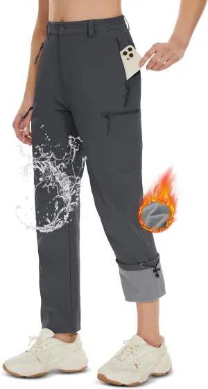 MAGCOMSEN Women's Fleece Lined Hiking Pants Waterproof Insulated Outdoor Snow Ski Pants Warm Winter Softshell Pants