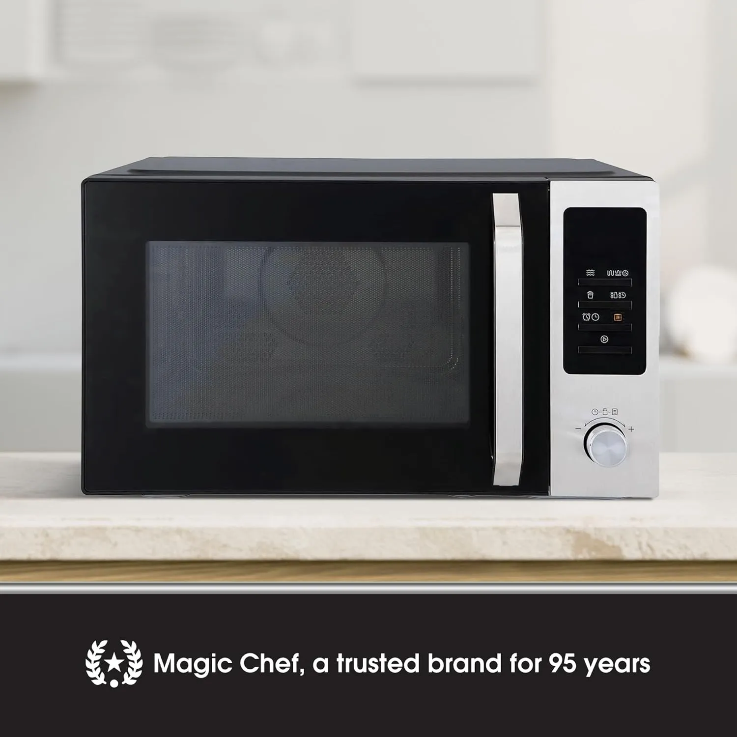Magic Chef 1.0 Cubic Feet Stainless Countertop Microwave and Air Fryer, 10 Power Levels, Included Air Frying Rack, Crisper Tray, and Grill Rack, Black