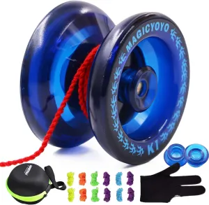 MAGICYOYO K1 Professional Responsive Yoyo Ball for Kids Adults with 12 Strings  2 Yo-yos Hubstacks  Yo-yo Case  Yo Yo Glove Kit, Practice Yoyos, Finger Spin Tricks and More, Navy Blue