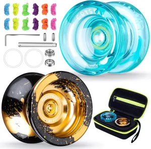 MAGICYOYO Professional YoYo for Kids, Pack of 2 Yoyos, Unresponsive Yoyo N11 and Responsive Yoyo K2, Dual Purpose Yo-yo for Beginner/Advanced, Extra 12 Yo-yo Strings   Case Bag   Bearing Kit