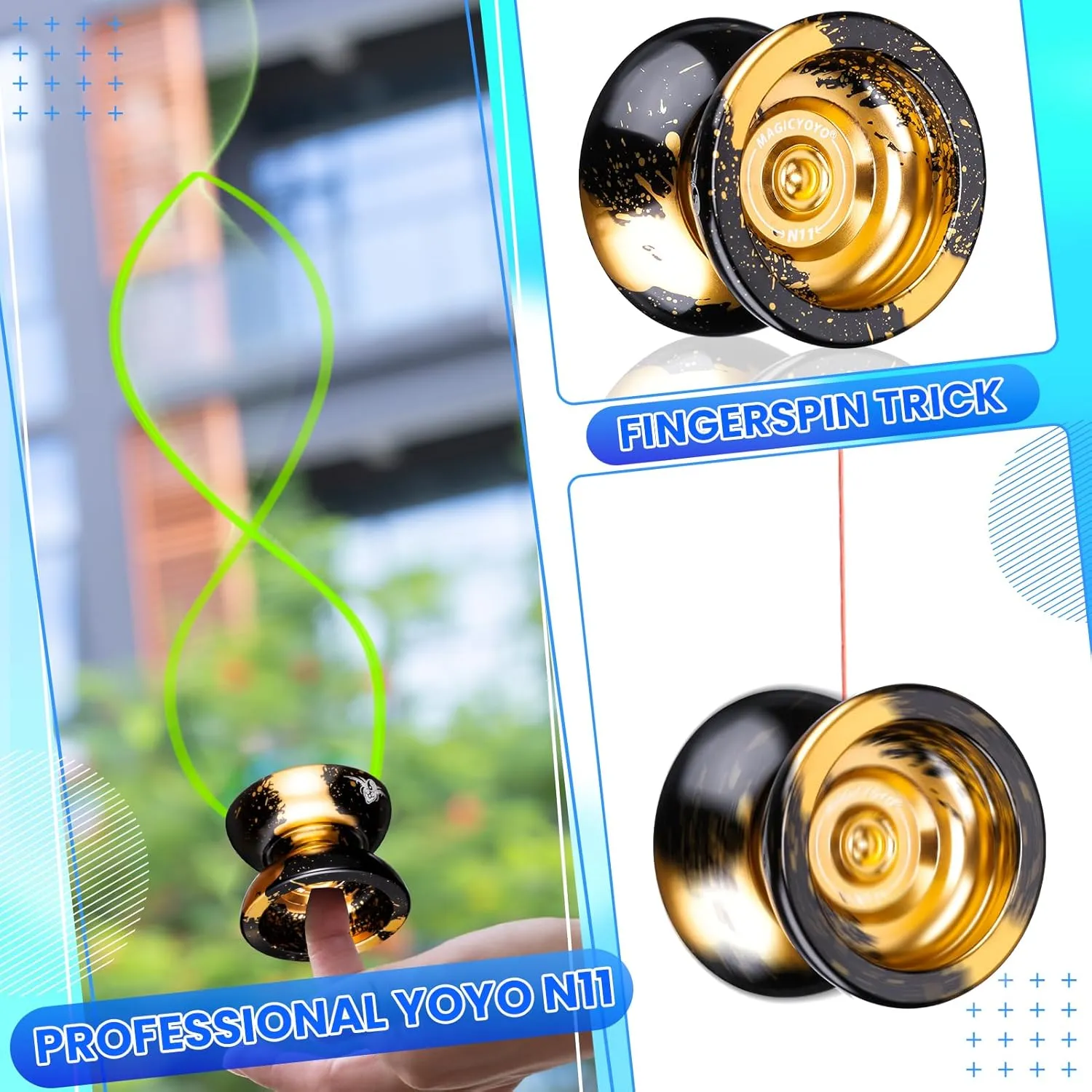 MAGICYOYO Professional YoYo for Kids, Pack of 2 Yoyos, Unresponsive Yoyo N11 and Responsive Yoyo K2, Dual Purpose Yo-yo for Beginner/Advanced, Extra 12 Yo-yo Strings   Case Bag   Bearing Kit