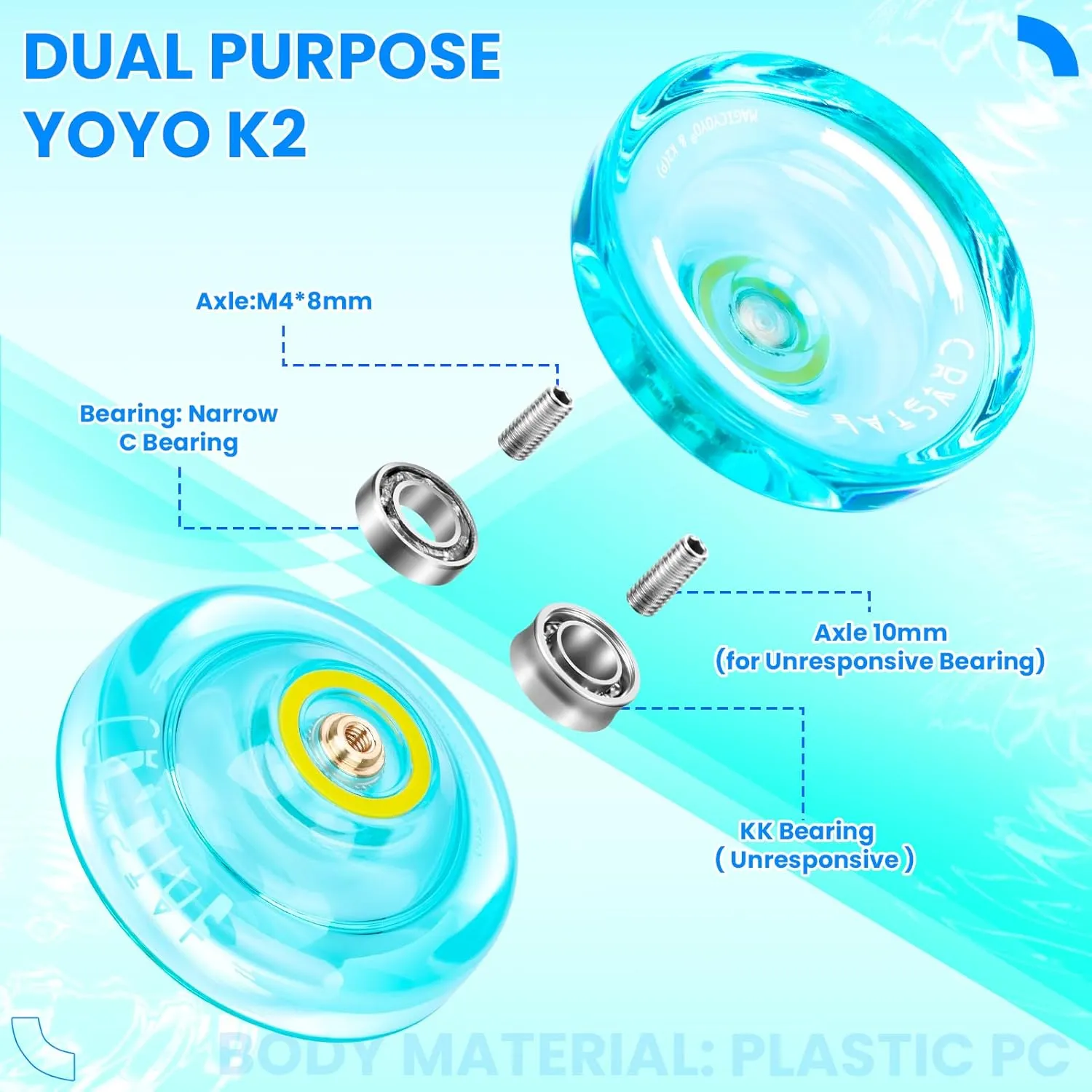 MAGICYOYO Professional YoYo for Kids, Pack of 2 Yoyos, Unresponsive Yoyo N11 and Responsive Yoyo K2, Dual Purpose Yo-yo for Beginner/Advanced, Extra 12 Yo-yo Strings   Case Bag   Bearing Kit