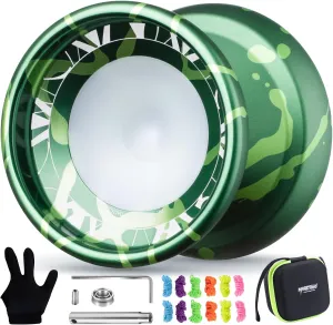 MAGICYOYO V11 Finger Spin Trick Yoyo -Responsive Yoyo for Beginners, Pofessional Dual Purpose Yo Yo  Unresponsive Bearing Kit for Advanced   Glove   12 Strings  Storage Case(Dark & Light Green)
