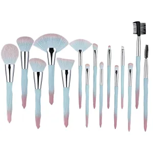 Makeup Brushes Set Professional 15pcs Kit Large Loose Powder High Gloss Eyeshadow Foundation Contour(Color:Roze)
