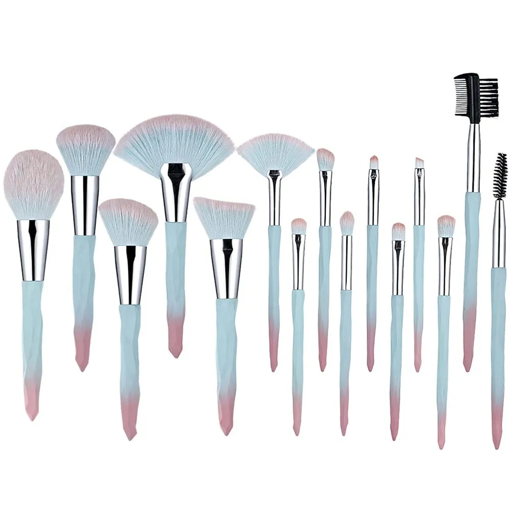 Makeup Brushes Set Professional 15pcs Kit Large Loose Powder High Gloss Eyeshadow Foundation Contour(Color:Roze)
