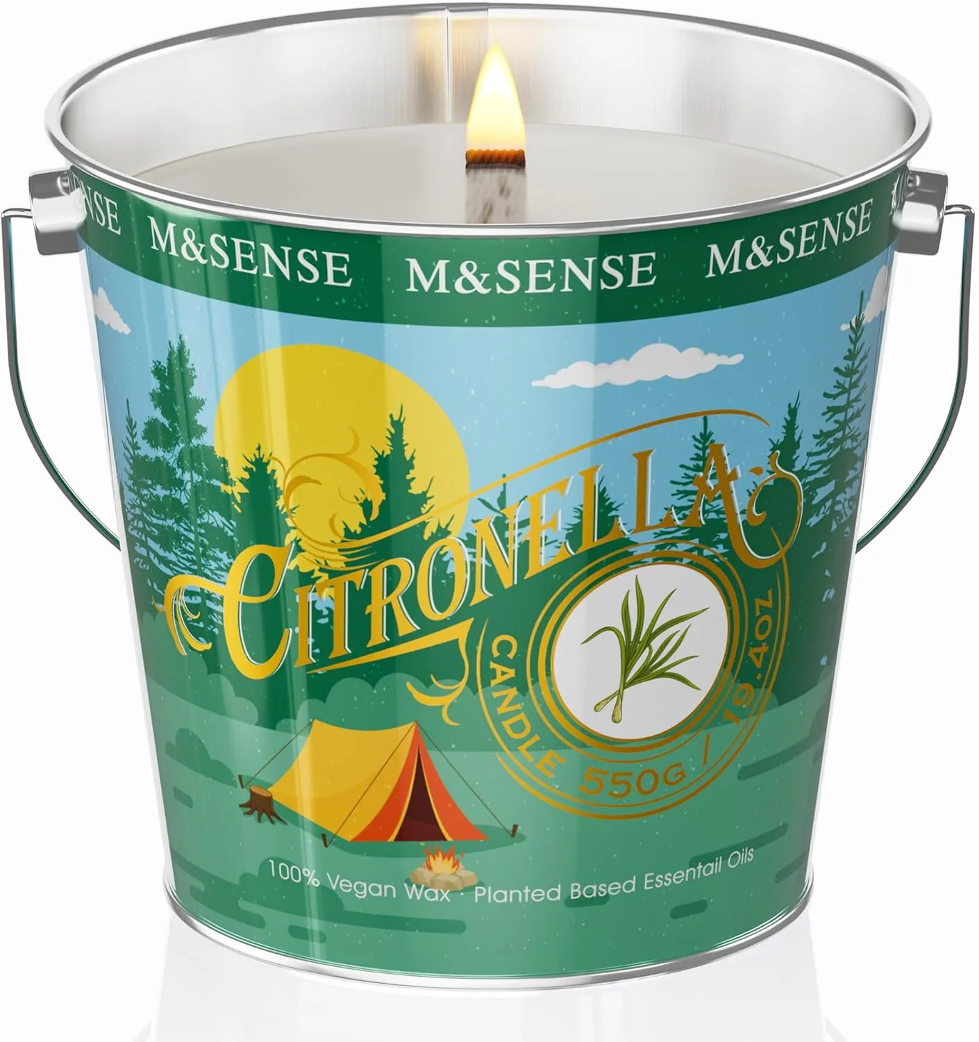 M&SENSE Citronella Peppermint Scented Candle 19.4oz,Peppermint Candles Outdoor,Summer Citronella Candles for Patio Camping BBQ,110 Hours Burn Time, Nature Soy Wax