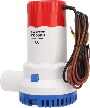 Marine Bilge Pump, Bilge Pump Water Cooled Motor Plastic 1500GPH for Ponds (12V)