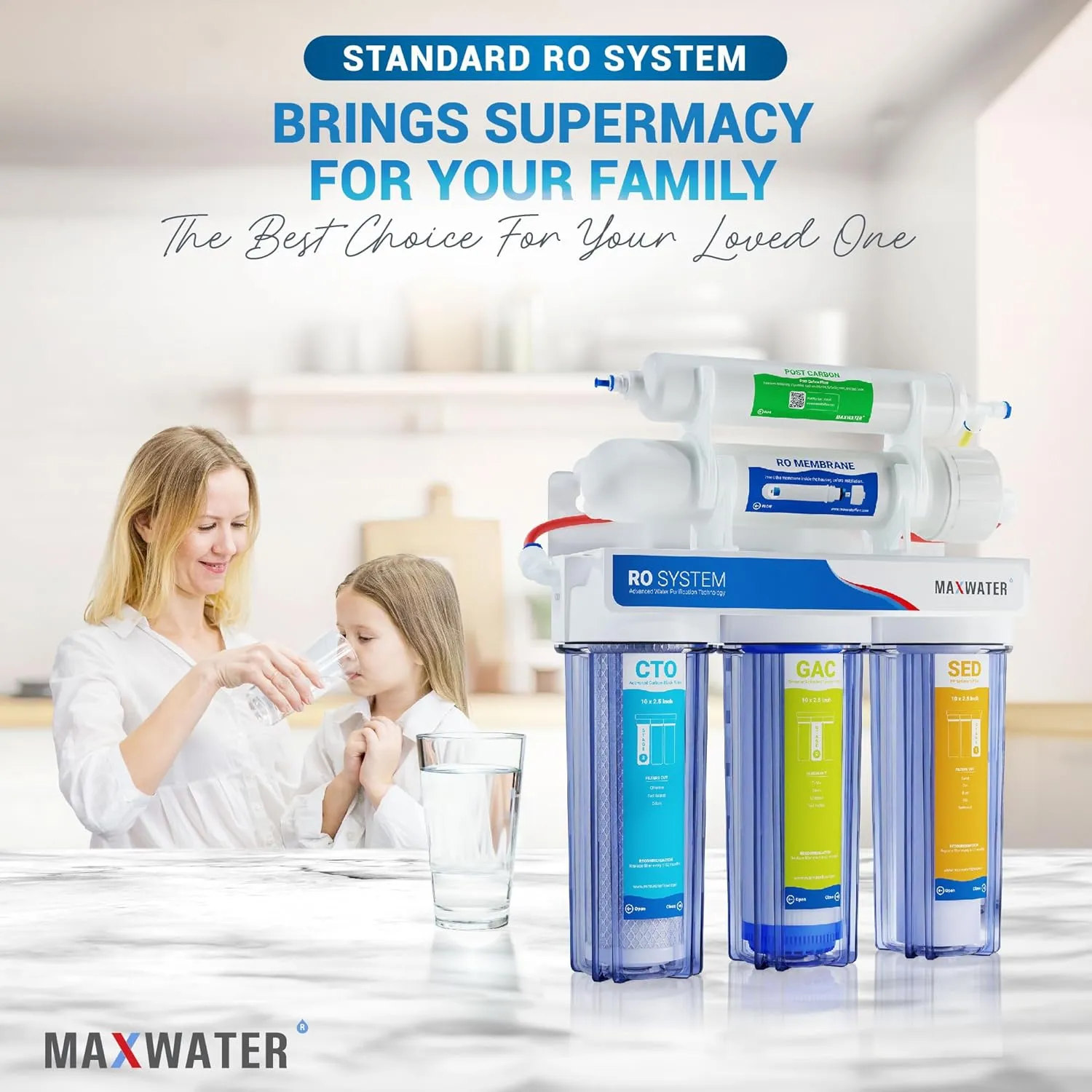 Max Water 5 Stage 50 GPD (Gallon Per Day) RO (Reverse Osmosis) Standard Water Filtration System - Under-Sink/Wall Mount (Without Tank & Faucet) - Model: RO-5C3