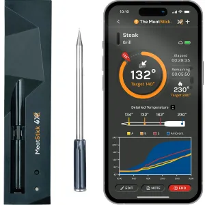 MeatStick 4X Wireless Meat Thermometer for Grilling and Smoking, Bluetooth Temperature Probe with 4 Sensors, 650ft  Range for BBQ, Smoker, Oven