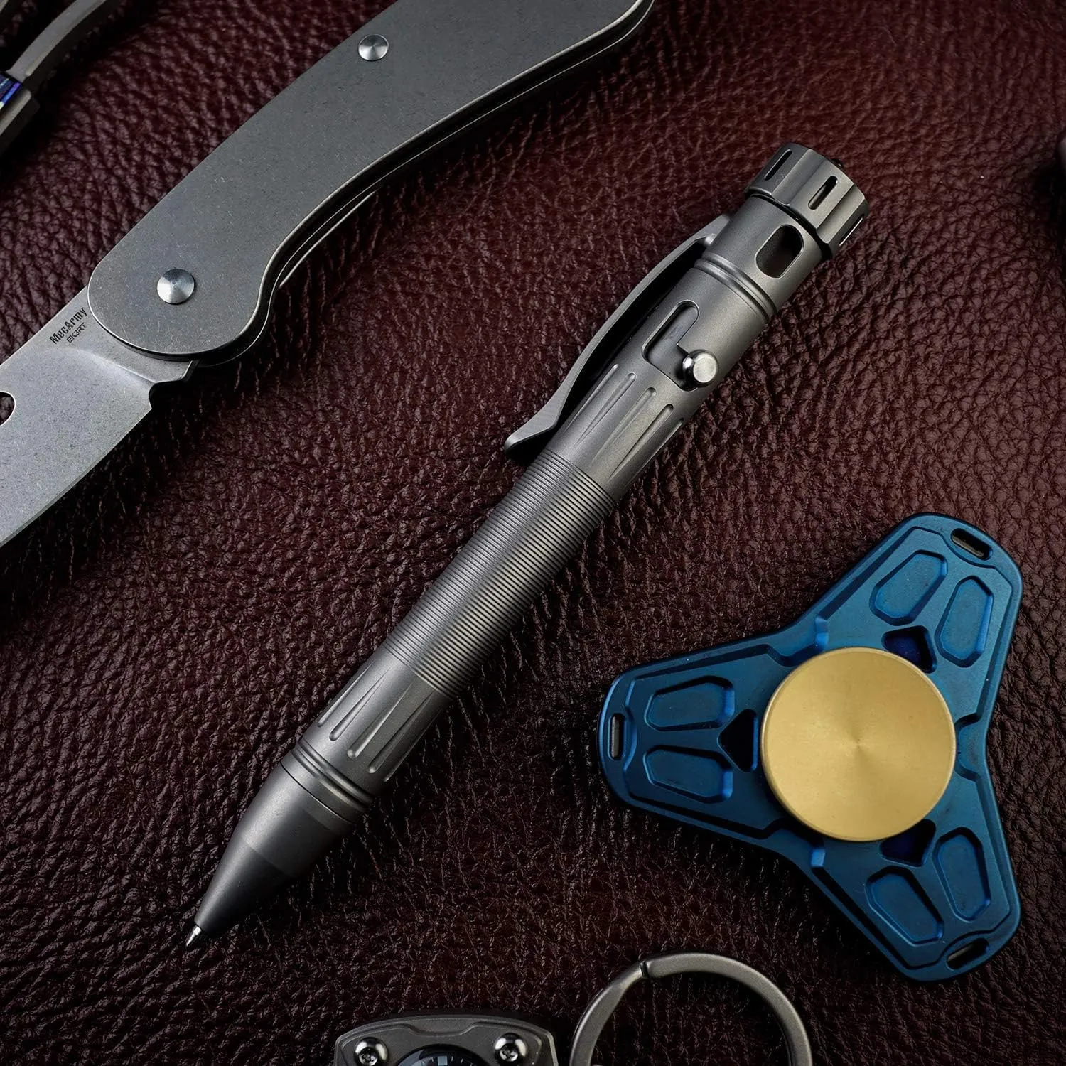 MecArmy TPX12 Mini Titanium Bolt Action Tactical Pen with Replaceable Refill, EDC Tactical Pen with Stress-Relief Spinner Tail for Office Outdoor Lightweight for Daily Carry (Titanium Bronze)