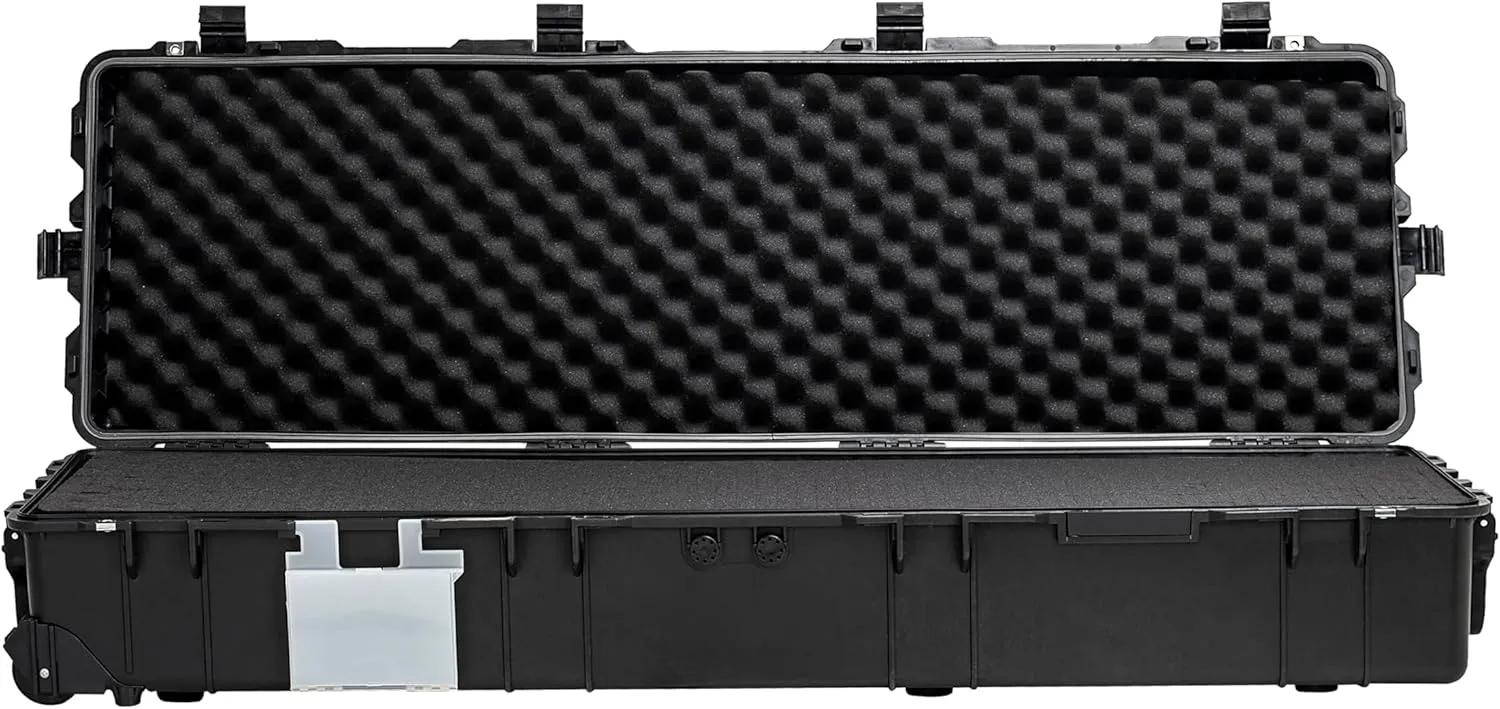 MEIJIA Portable Rolling Waterproof All Weather Hard Rifle Case,Hard Gun Case with Wheels,Soft Handle Grip,Customizable Fit Foam Inserted,Black